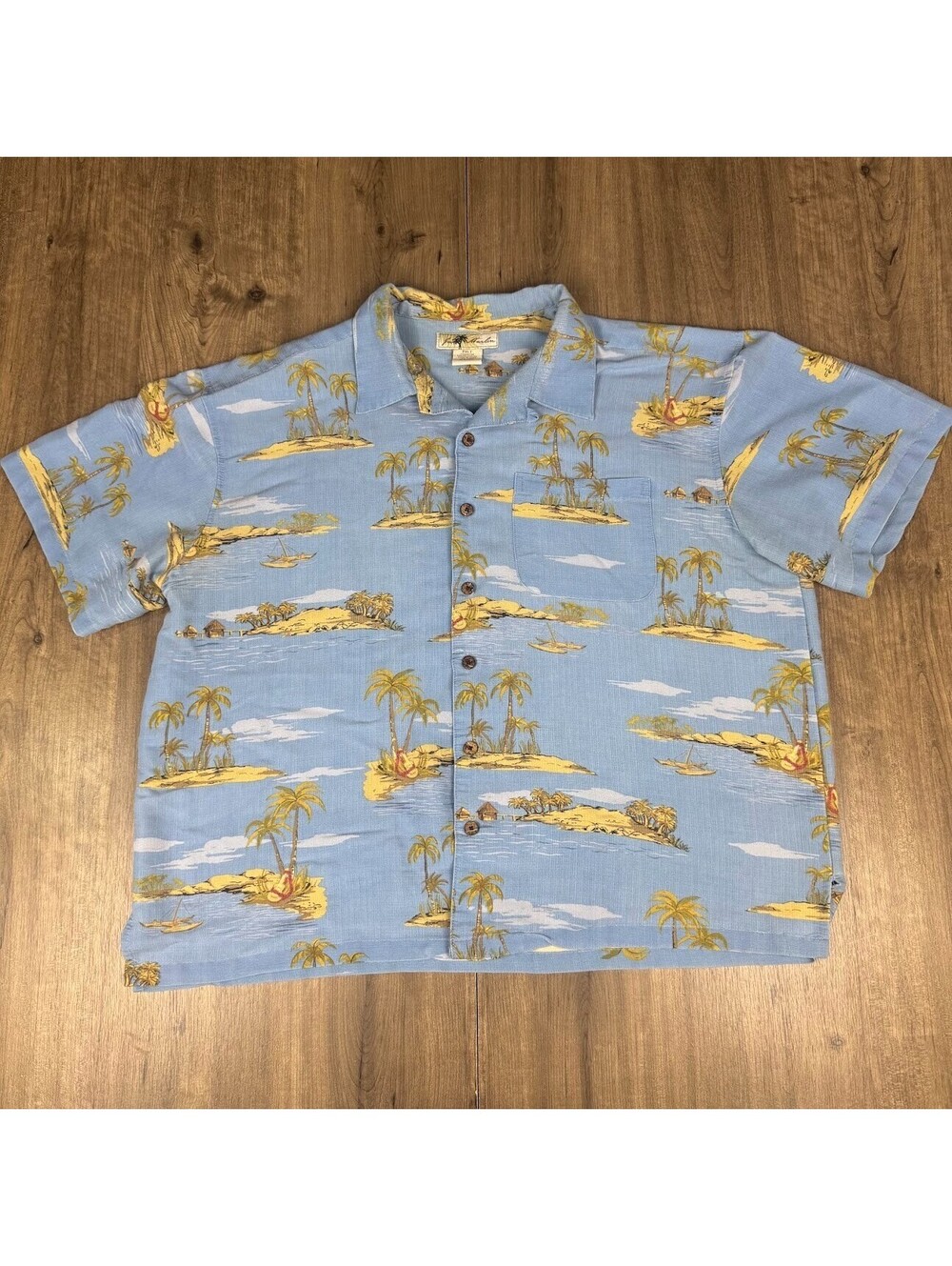 Joe Marlin Shirt Mens 2XLT Blue Hawaiian Aloha Tropical Island Print Rayon Camp